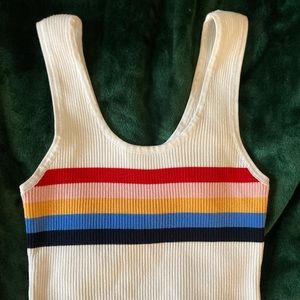 Vintage white ribbed tank with rainbow stripes